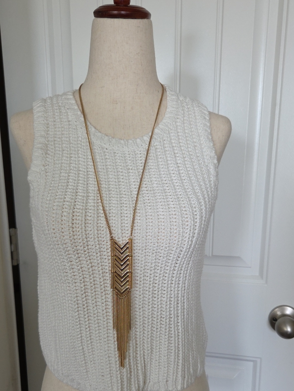 Gold Chevron Fringe Pendant Necklace - Elegant Women's Jewelry